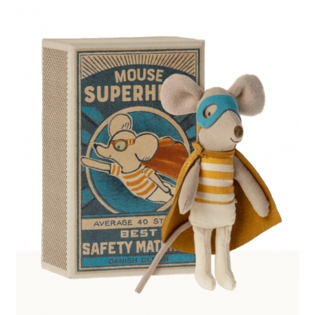 Superheldmaus, kleiner Bruder in Streichholzschachtel/ Super hero mouse, Little brother in matchbox, Maileg