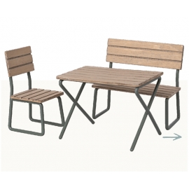 Garten Set, Tisch, Stühle & Bank/Garden Set, Table with Chair and Bench, Maileg
