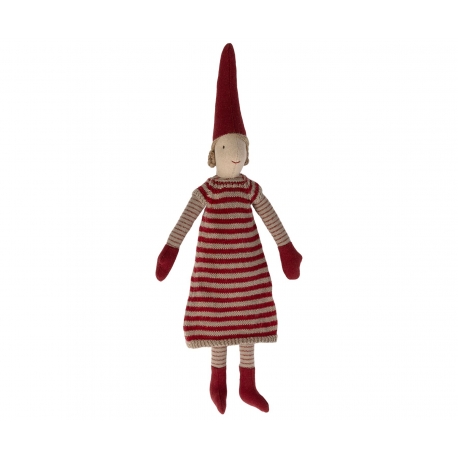 Pixi, Mädchen -Größe 2 in rotem gemustertem Kleid/ Pixy-girl, size 2, Maileg
