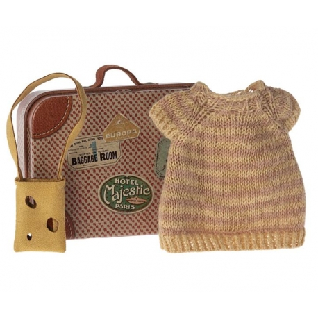 Große Schwester Maus, Gestricktes Kleid und Tasche im Koffer /Knitted dress and bag in suitcase, Big sister mouse, Maileg