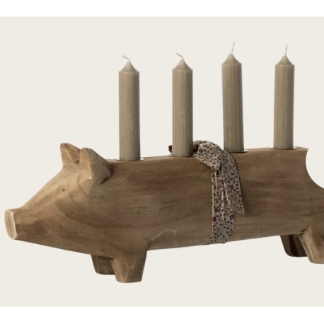 Candle holder, Large pig - Nature