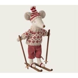 Wintermaus mit Skiset, Mama - Rot/Winter mouse with ski set, Mum - Red, Maileg