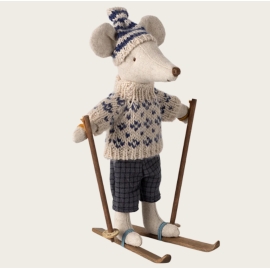 Wintermaus mit Skiset, Papa - Blau/ Winter mouse with ski set, Dad - Blue, Maileg