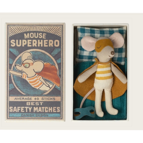 Superheldmaus, kleiner Bruder in Streichholzschachtel/ Super hero mouse, Little brother in matchbox, Maileg