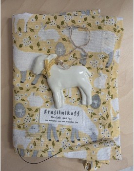 Geschirrtuch Ostern – Lämmer & Häschen (Gelb),  Krasilnikoff  Danish Design