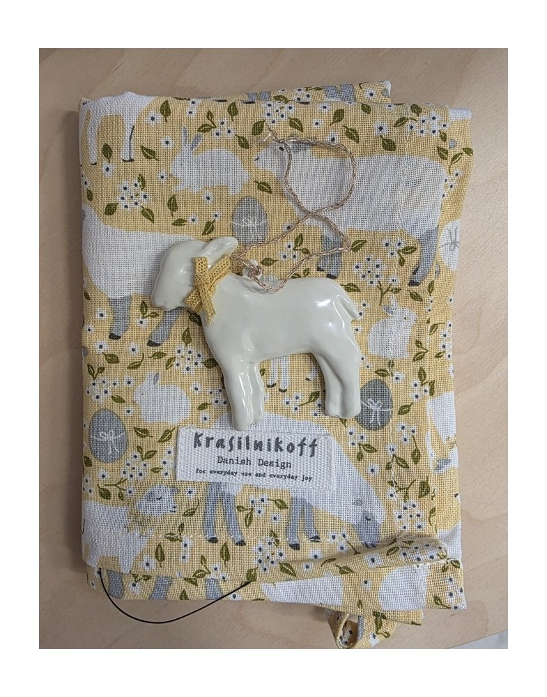 Geschirrtuch Ostern – Lämmer & Häschen (Gelb),  Krasilnikoff  Danish Design