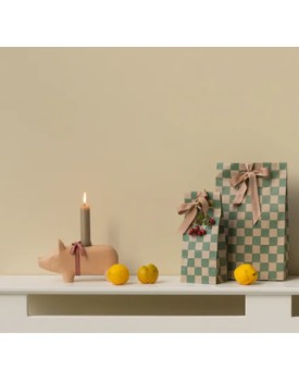 Kerzenständer aus Holz, Schwein, Medium - Rosa