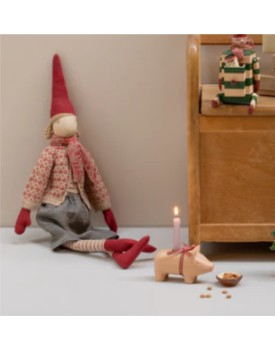 Kerzenständer aus Holz, Schwein, Klein - Rosa