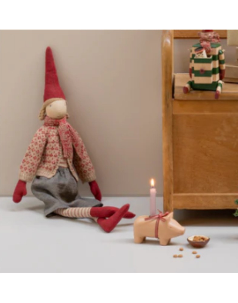 Kerzenständer aus Holz, Schwein, Klein - Rosa