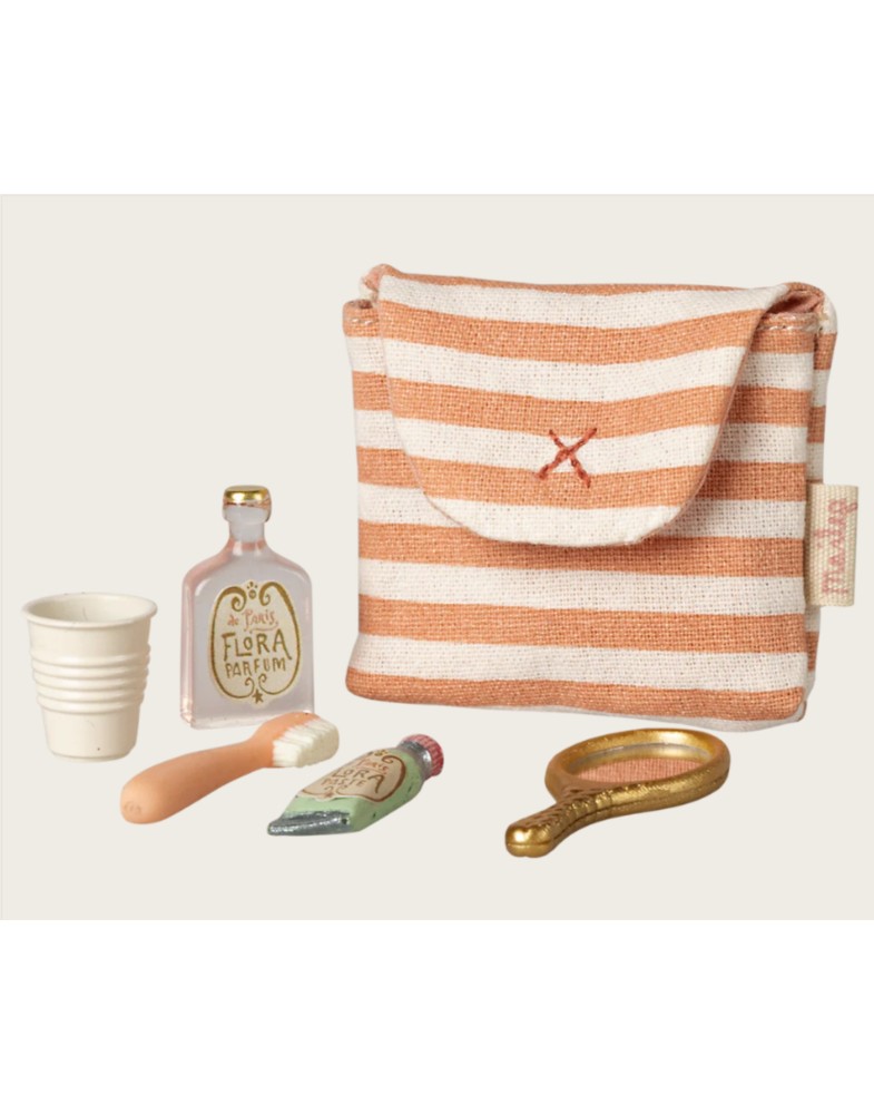 Zahnbürsten-Set in Tasche, Maus – Rot gestreift