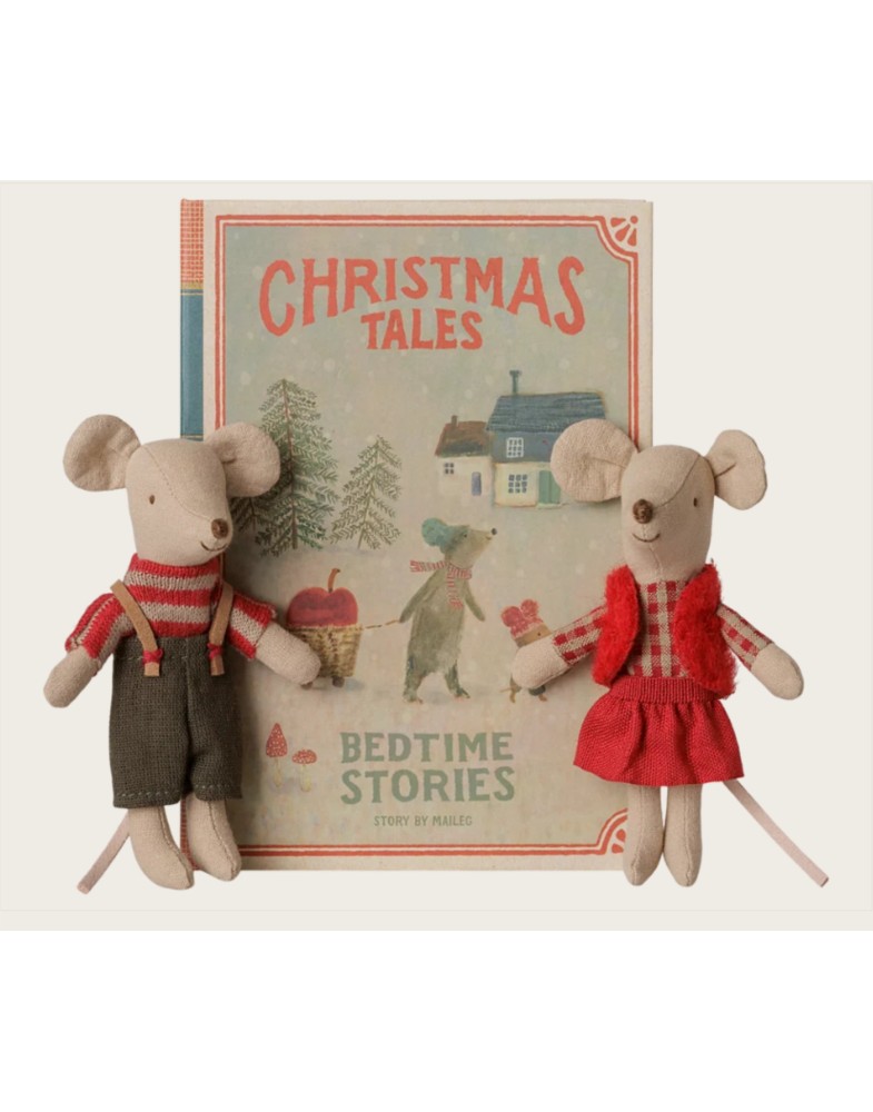 Weihnachts-Zwillingsmäuse, kleine Schwester und Bruder im Buch