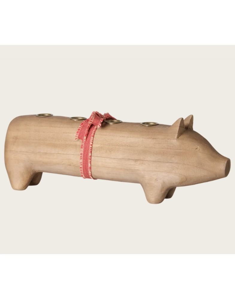 Holzkerzenhalter, Schwein, Advent groß – Natur