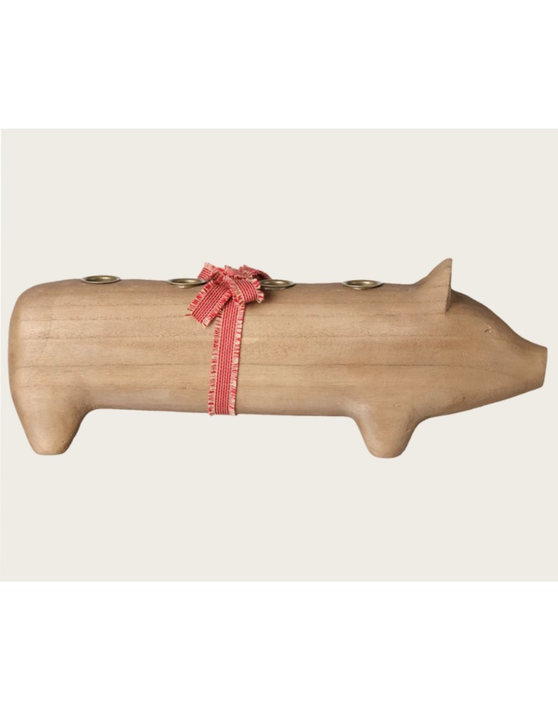 Holzkerzenhalter, Schwein, Advent groß – Natur
